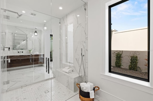 bathroom featuring walk in shower