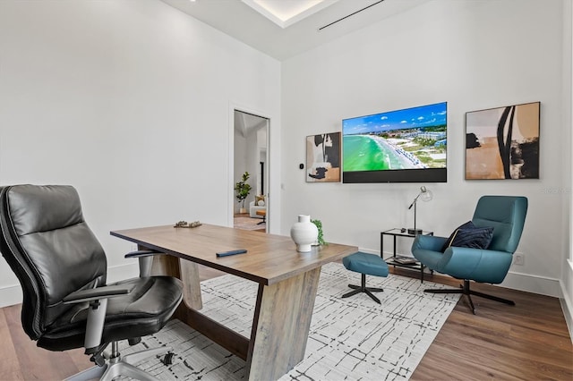 home office featuring wood-type flooring