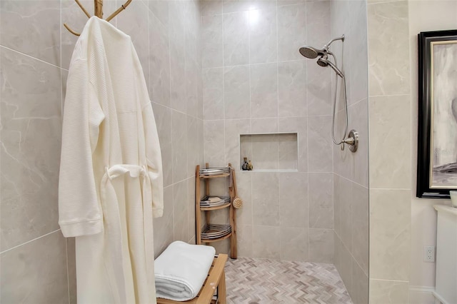 bathroom with a shower with shower curtain