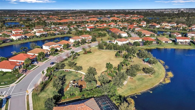 aerial view featuring a water view