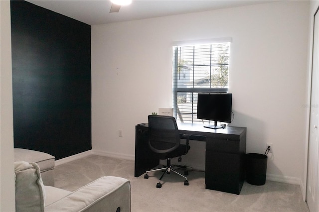 office area with baseboards and light colored carpet