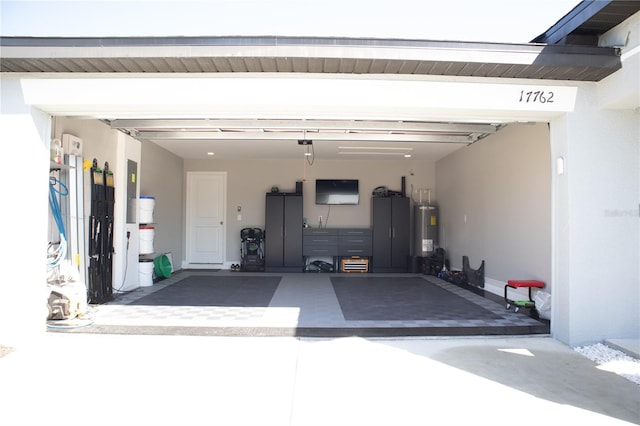 garage featuring water heater