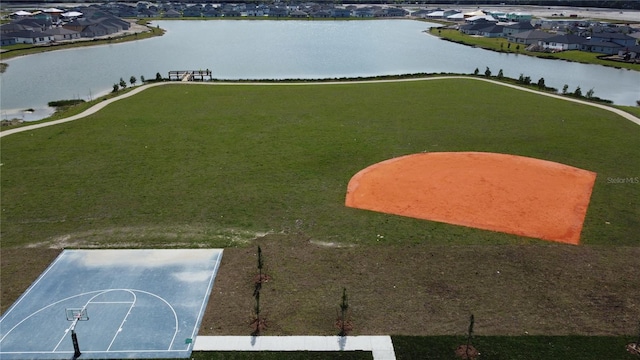 aerial view with a water view and a residential view