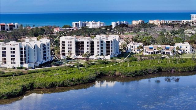 bird's eye view featuring a water view