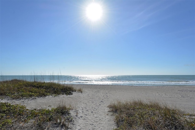 property view of water featuring a view of the beach