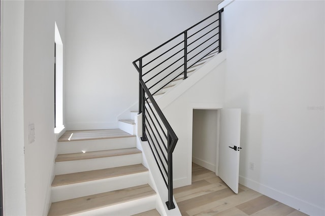 staircase featuring wood-type flooring