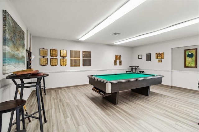 playroom featuring pool table and light wood-type flooring