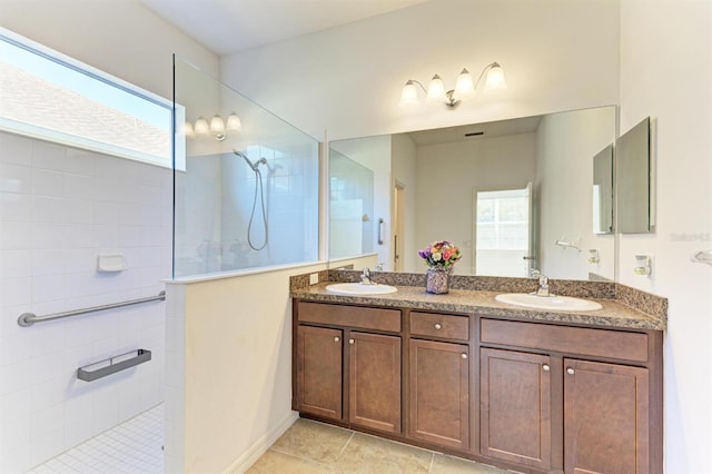 full bath featuring walk in shower, a healthy amount of sunlight, and a sink