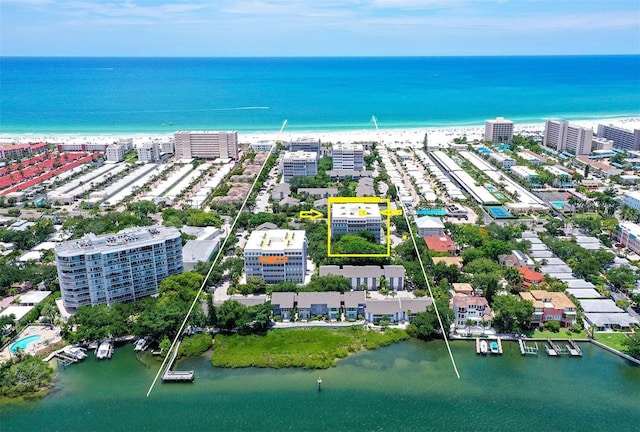 aerial view with a water view