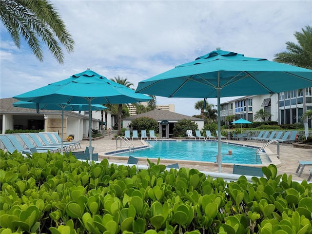 view of swimming pool with a patio