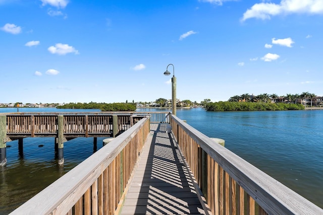 view of dock with a water view