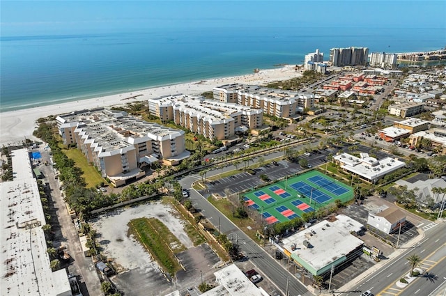 aerial view with a beach view and a water view