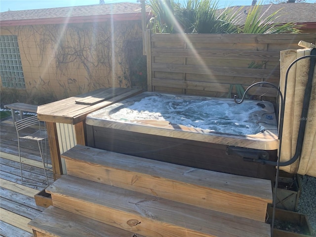 2375 Riverwood Pines Dr, Sarasota, FL 34231 - wooden terrace featuring a hot tub