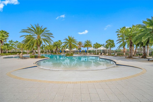 view of swimming pool with a gazebo