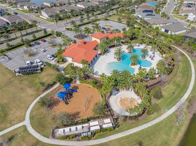 5821 Hevena Ct, Palmetto, FL 34221 - aerial perspective of suburban area featuring a pool area