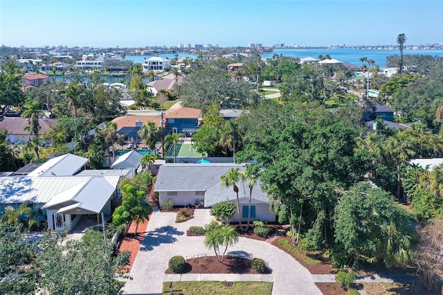 aerial view with a water view