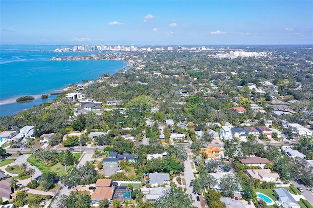 bird's eye view featuring a water view