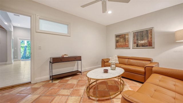 living room with ceiling fan