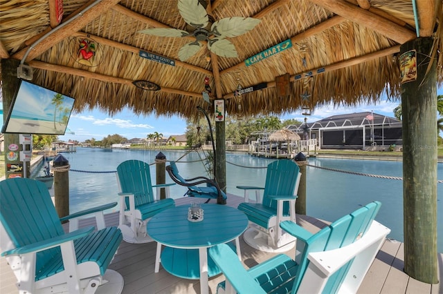 view of dock with a gazebo