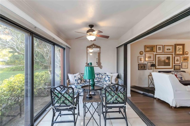 interior space featuring ceiling fan and light hardwood / wood-style floors