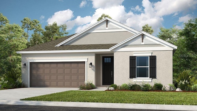 view of front facade featuring a garage and a front lawn