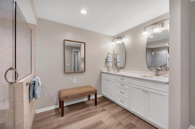 bathroom featuring vanity and hardwood / wood-style floors