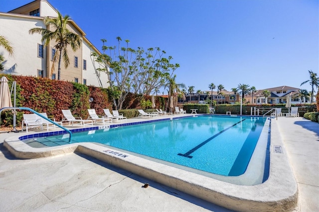 view of swimming pool with a patio area