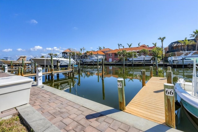 view of dock with a water view