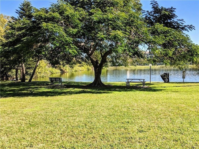 view of yard with a water view