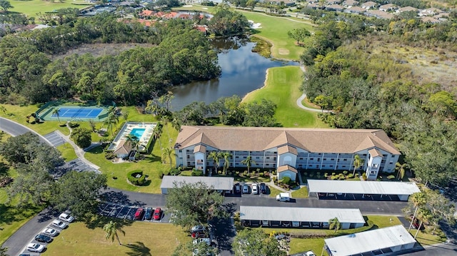 aerial view featuring a water view