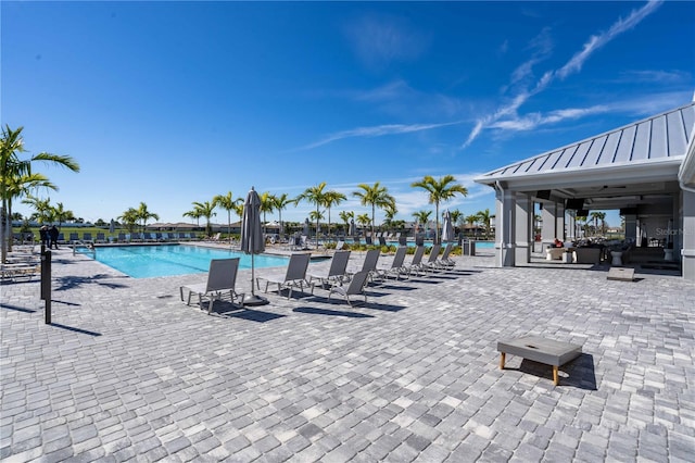 view of pool featuring a patio