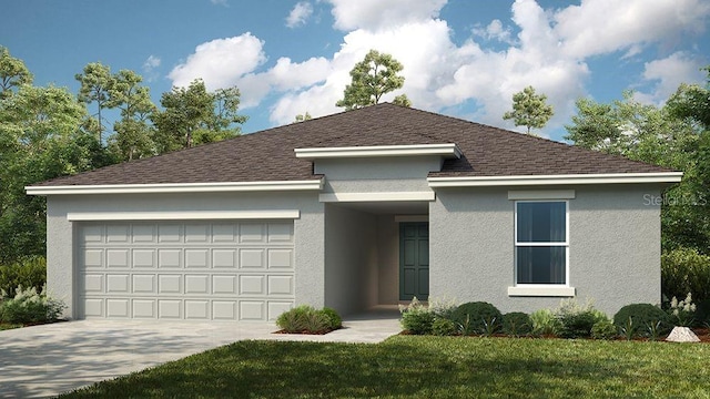 view of front facade with a garage and a front lawn