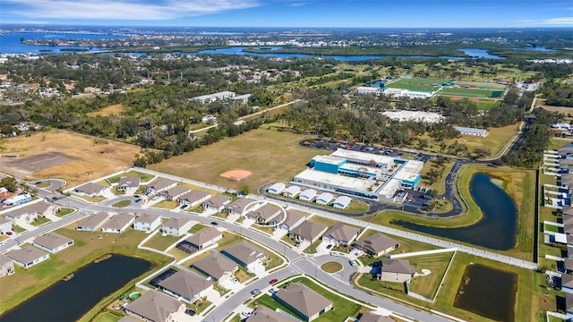 aerial view featuring a water view