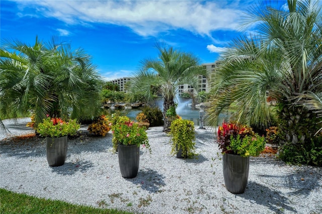 view of yard with a water view