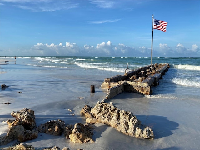 view of water feature featuring a view of the beach