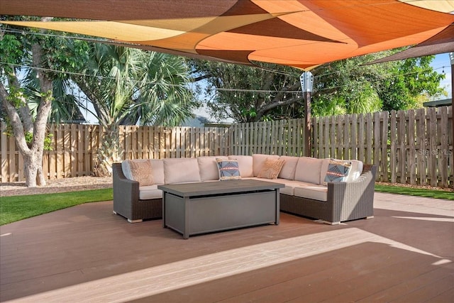 view of patio / terrace with outdoor lounge area and a deck