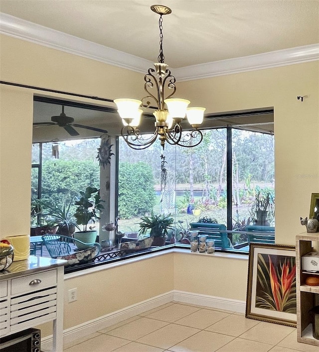 15207 17th Ave E, Bradenton, FL 34212 - unfurnished dining area with crown molding, a chandelier, and ceiling fan