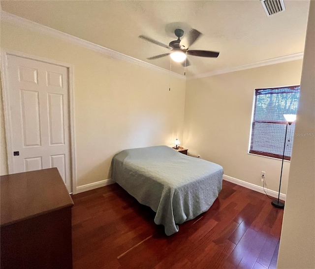 15207 17th Ave E, Bradenton, FL 34212 - bedroom featuring ornamental molding, dark wood-style floors, and ceiling fan