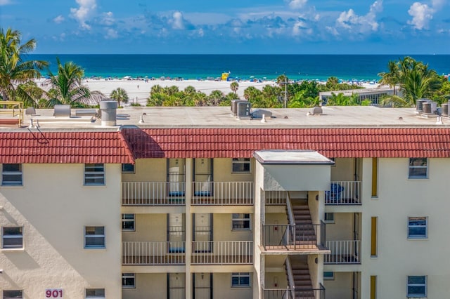 exterior space with a beach view