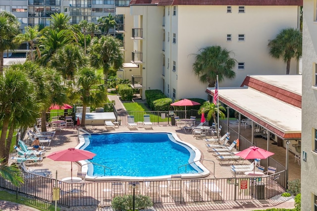 view of pool featuring a patio