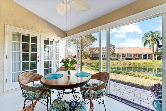 5618 Monte Rosso Rd, Sarasota, FL 34243 - sunroom / solarium with vaulted ceiling, ceiling fan, and french doors