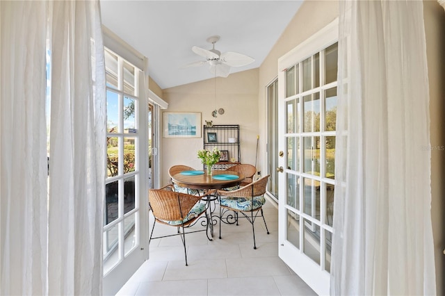 5618 Monte Rosso Rd, Sarasota, FL 34243 - sunroom / solarium featuring french doors, ceiling fan, and vaulted ceiling