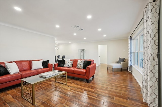 living room featuring dark hardwood / wood-style flooring