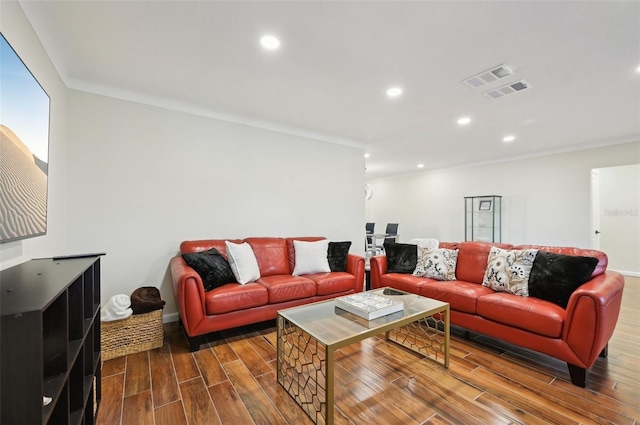 living room with crown molding