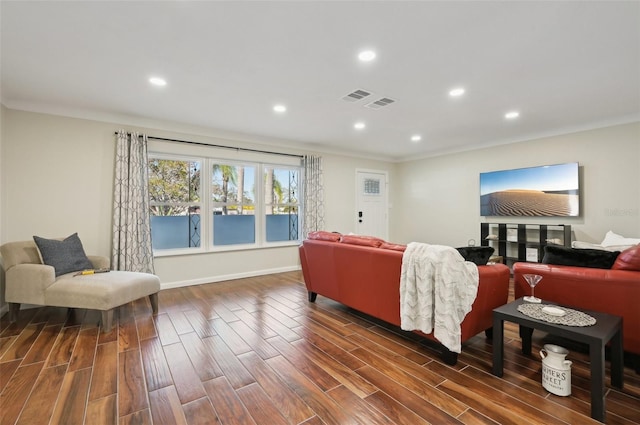 living room featuring dark hardwood / wood-style flooring