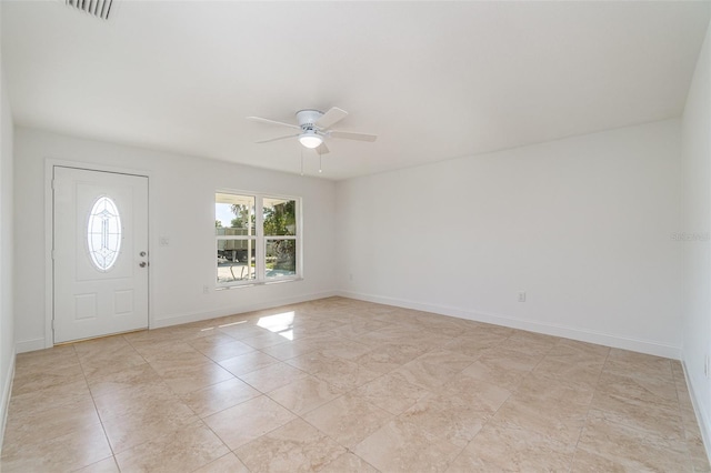 entryway featuring ceiling fan