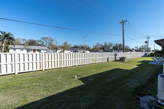 view of yard with a fenced backyard