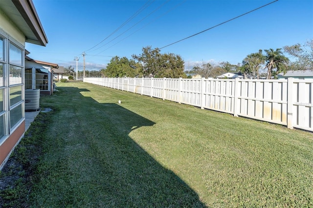 view of yard with a fenced backyard