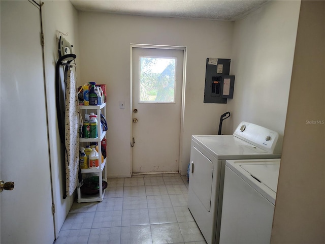 laundry room featuring electric panel and washing machine and dryer