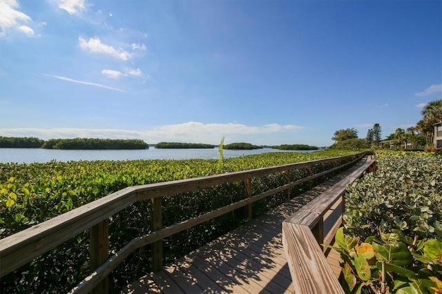 exterior space featuring a water view